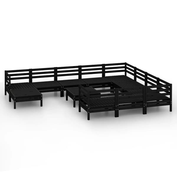vidaXL Hagesofagruppe 12 deler svart heltre furu