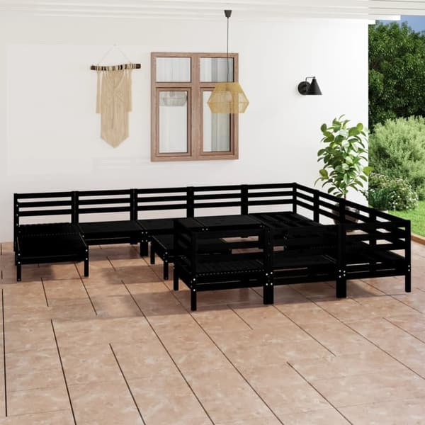 vidaXL Hagesofagruppe 12 deler svart heltre furu