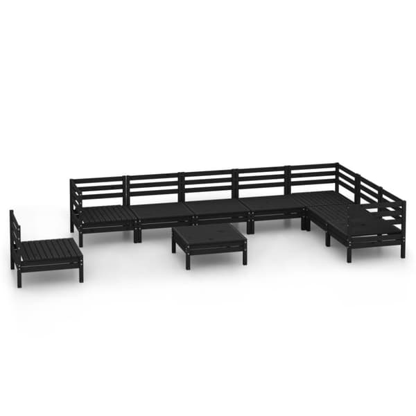 vidaXL Hagesofagruppe 9 deler svart heltre furu