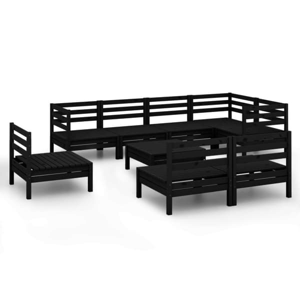 vidaXL Hagesofagruppe 9 deler svart heltre furu