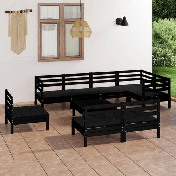 vidaXL Hagesofagruppe 9 deler svart heltre furu
