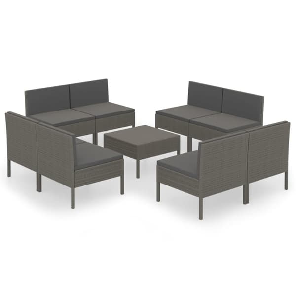 vidaXL loungesæt til haven 9 dele med hynder polyrattan grå