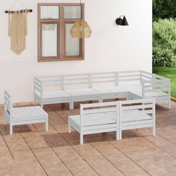 vidaXL Hagesofagruppe 8 deler hvit heltre furu
