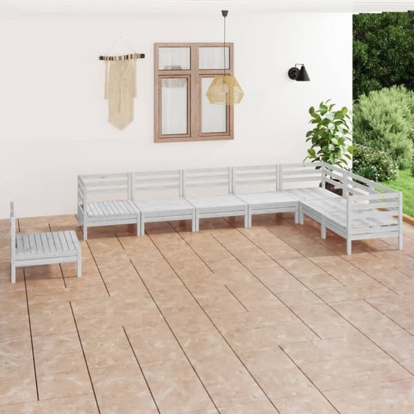 vidaXL Hagesofagruppe 8 deler hvit heltre furu