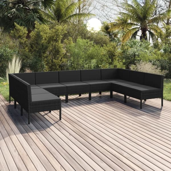 vidaXL loungesæt til haven 9 dele med hynder polyrattan sort