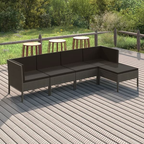 vidaXL loungesæt til haven 5 dele med hynder polyrattan grå