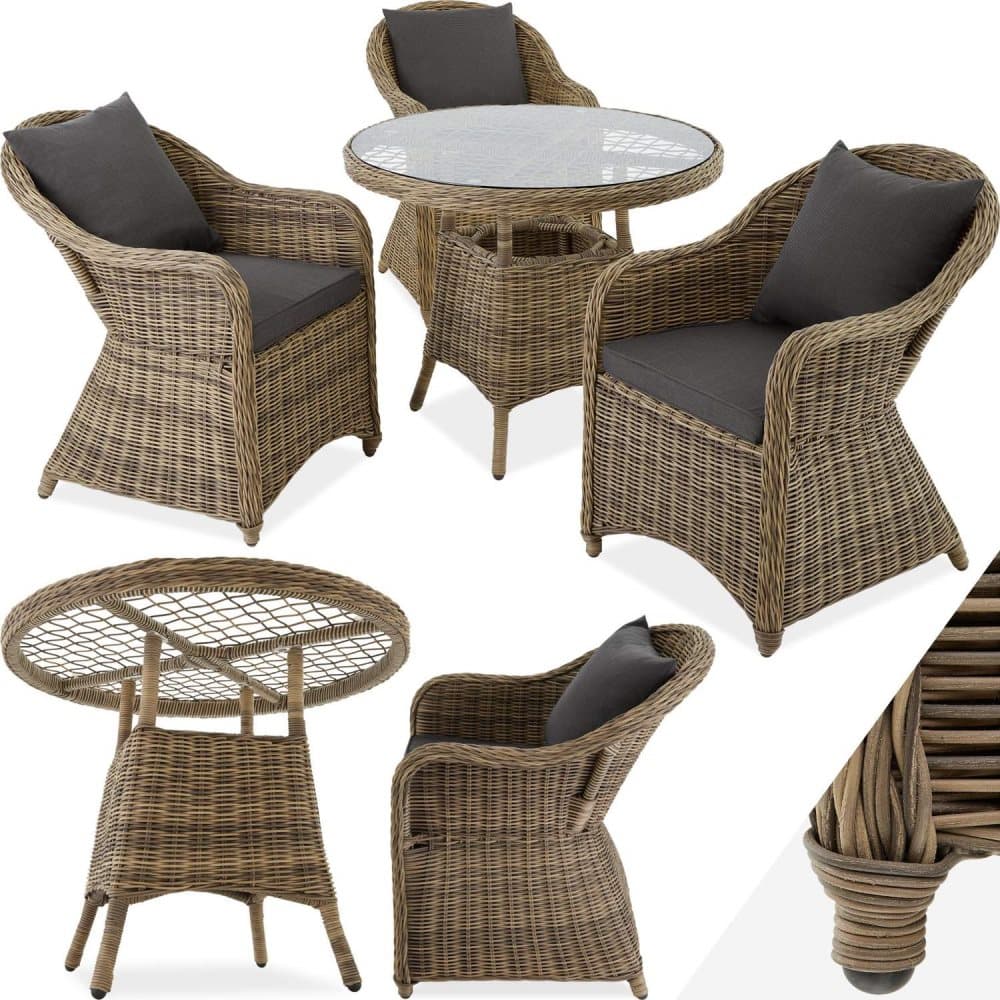 Lyxig möbelgrupp i konstrotting med 3 fåtöljer och bord - natur