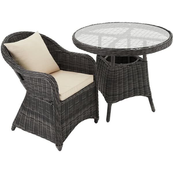 Polyrattan havemøbelsæt med 3 kurvestole + bord - grå
