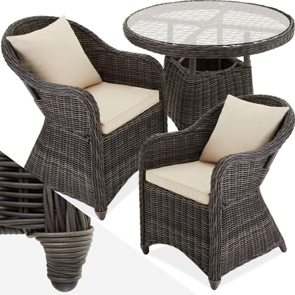 Polyrattan havestole med bord - grå