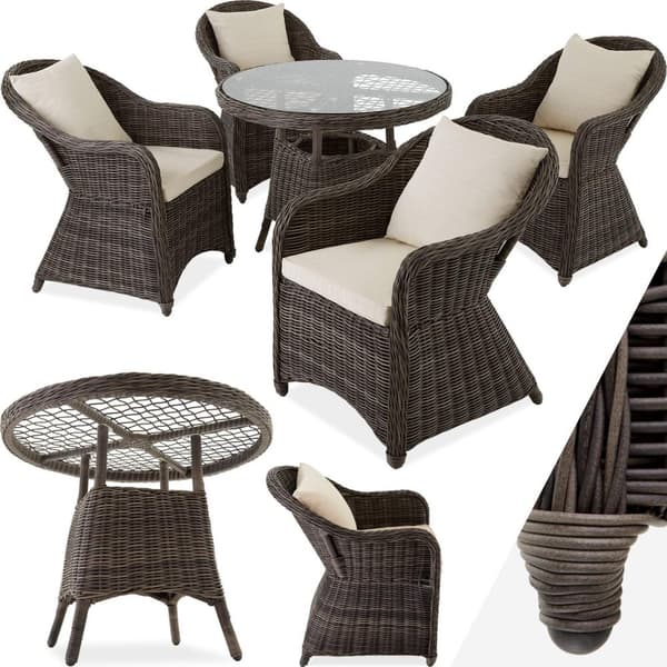 Polyrattan havemøbelsæt med 4 kurvestole + bord - grå