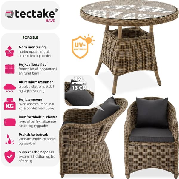 Polyrattan havestole med bord - natur