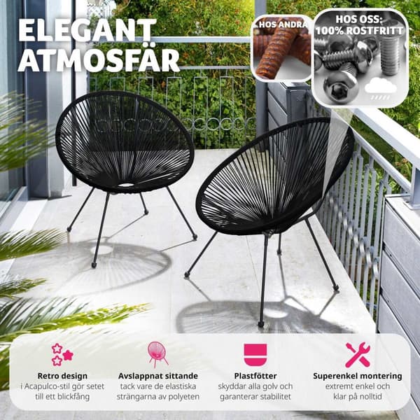 2 trädgårdsstolar Santana Retro i Acapulco-stil - svart