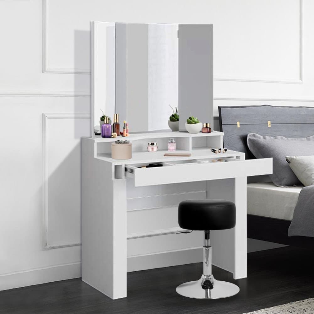 Klädbord med spegel och pall 89,5x155x43,5 cm Vit MDF Trä ML-Design