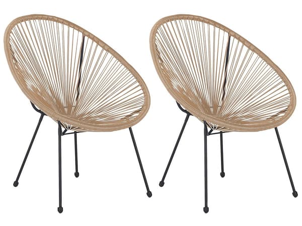 Havestole Naturlige Beige Rattan med Sort Pulverlakerede Stålben sæt 70 x 90 cm Udendørs Sidebord Retro Rundt Flet Hærdetglas Moderne Design