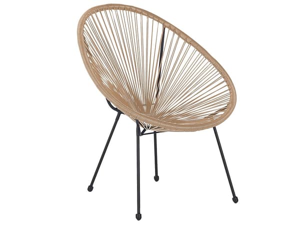 Havestole Naturlige Beige Rattan med Sort Pulverlakerede Stålben sæt 70 x 90 cm Udendørs Sidebord Retro Rundt Flet Hærdetglas Moderne Design