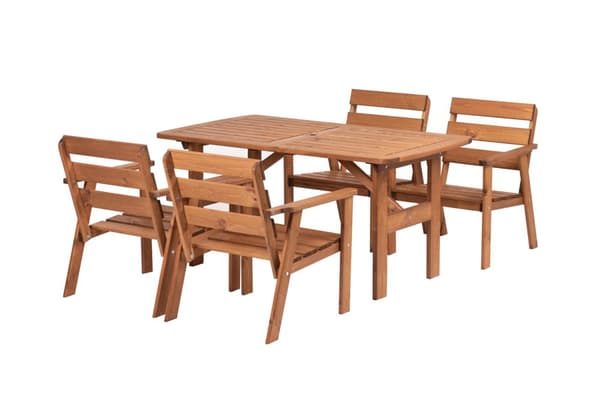 Woodfurniture matgrupp för trädgården, bord + 4 stolar, furu Brun