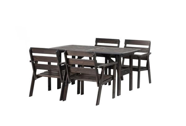 Woodfurniture matgrupp för trädgården, bord + 4 stolar, furu