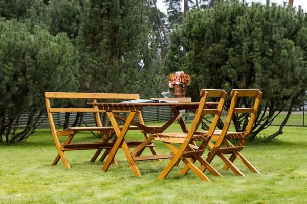 Laxo matplats för trädgården, bord + hopfällbar soffa + 2 stolar, furu