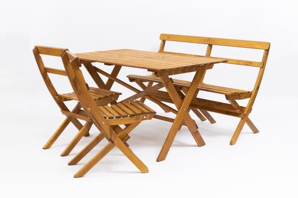 Laxo spiseplads til haven, bord + klapsofa + 2 stole, fyrretræ Brun