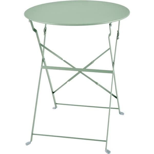 Bistroset för 2 personer - 60 cm runt bord med 2 stolar - Pulverlackerat stål - Celadon grön