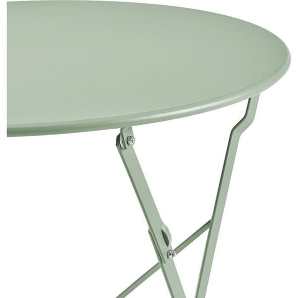 Bistroset för 2 personer - 60 cm runt bord med 2 stolar - Pulverlackerat stål - Celadon grön