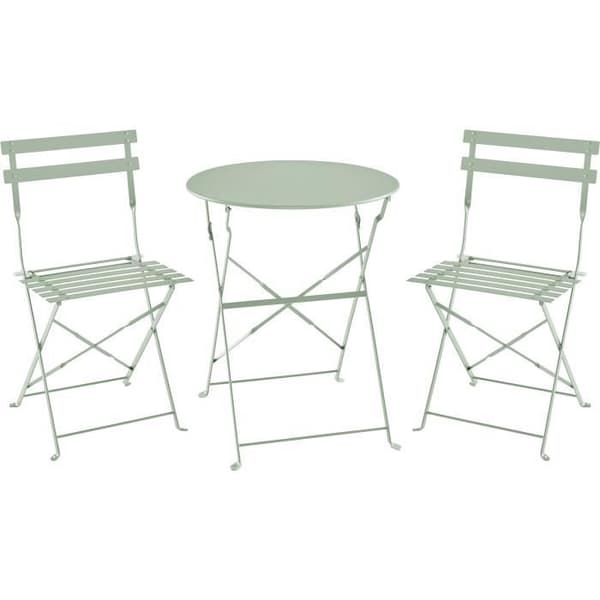 Bistroset för 2 personer - 60 cm runt bord med 2 stolar - Pulverlackerat stål - Celadon grön