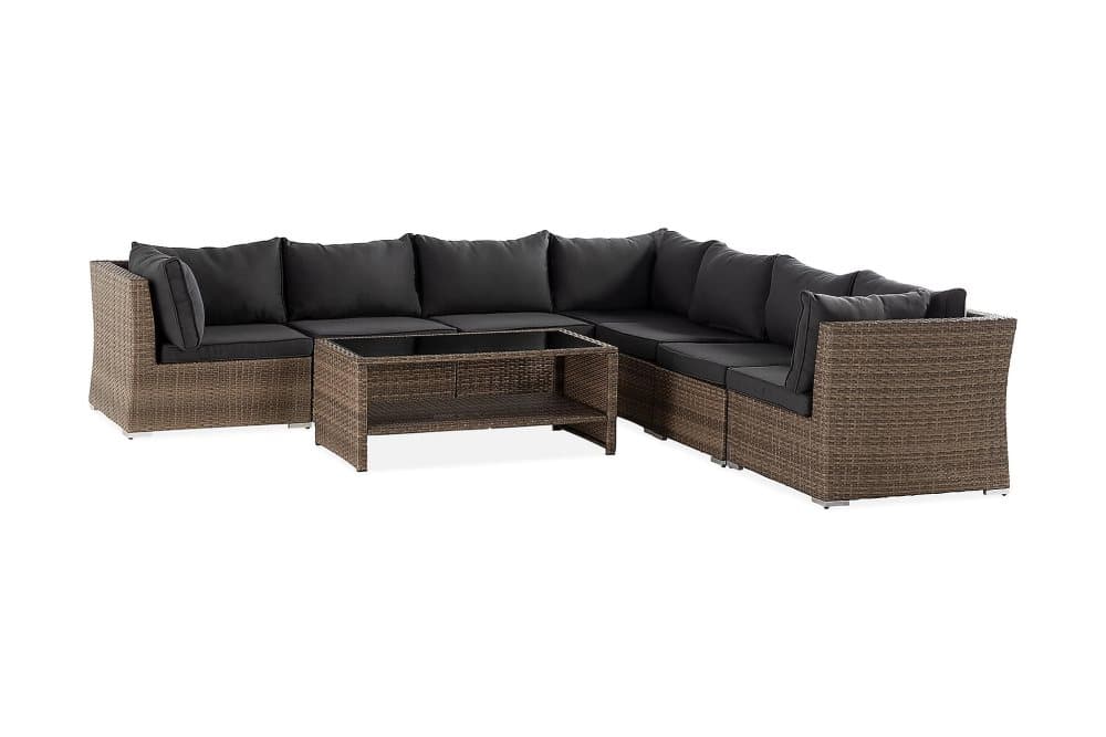 WISCONSIN Loungegrupp 7-sits Glas/Konstrotting/Sand/Svart