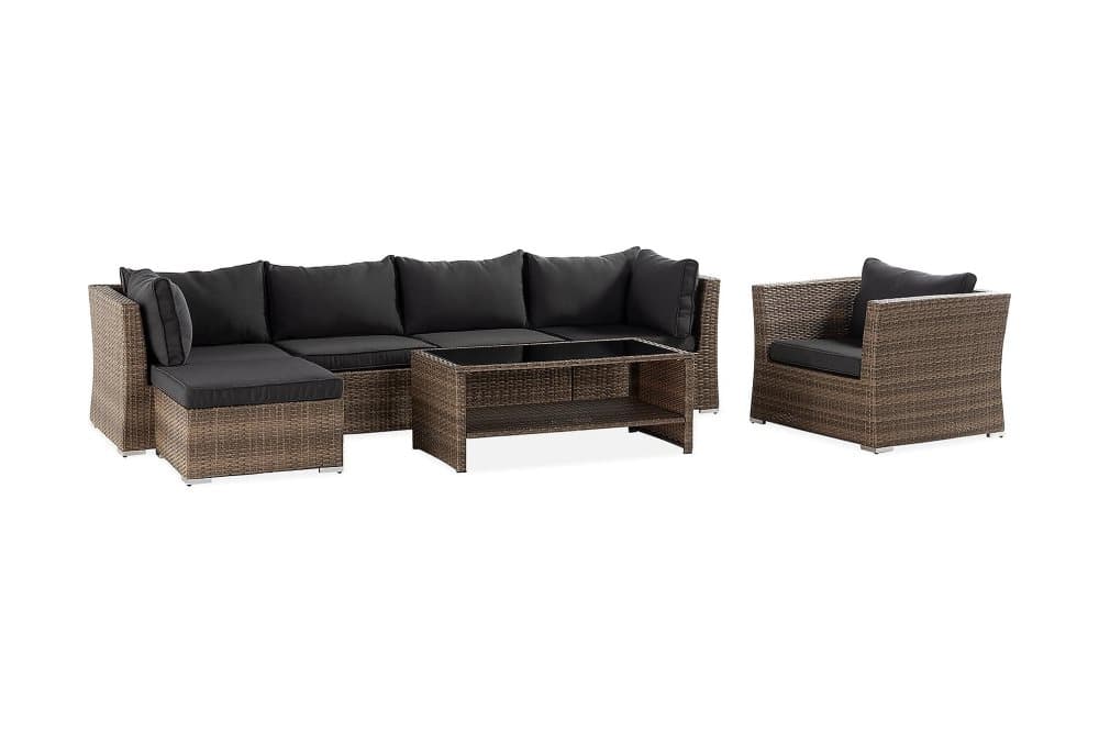 WISCONSIN Loungegrupp 6-sits Glas/Konstrotting/Sand/Svart
