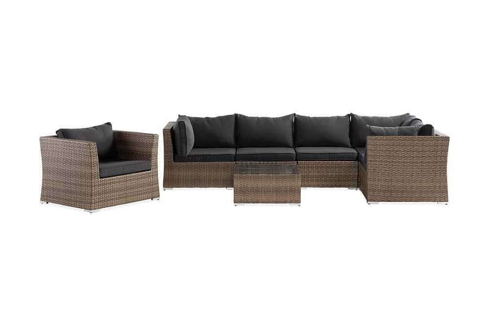 WISCONSIN Loungegrupp 6-sits Glas/Konstrotting/Sand