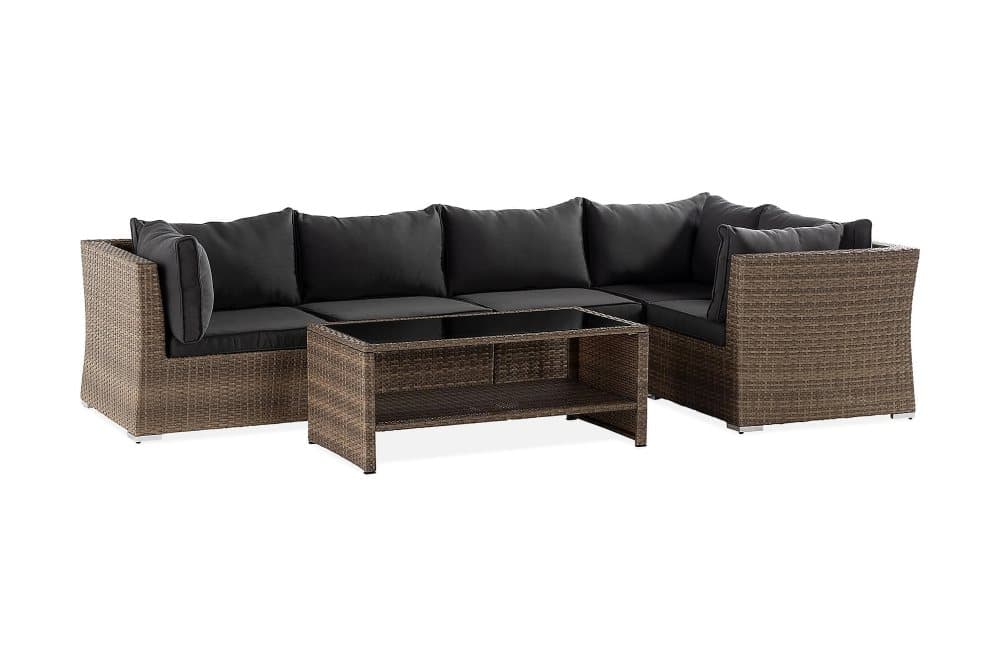 WISCONSIN Loungegrupp 5-sits Glas/Konstrotting/Sand/Svart