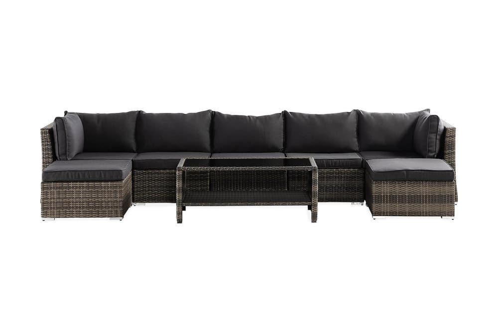 WISCONSIN Loungegrupp 7-sits Glas/Konstrotting/Ljusgrå