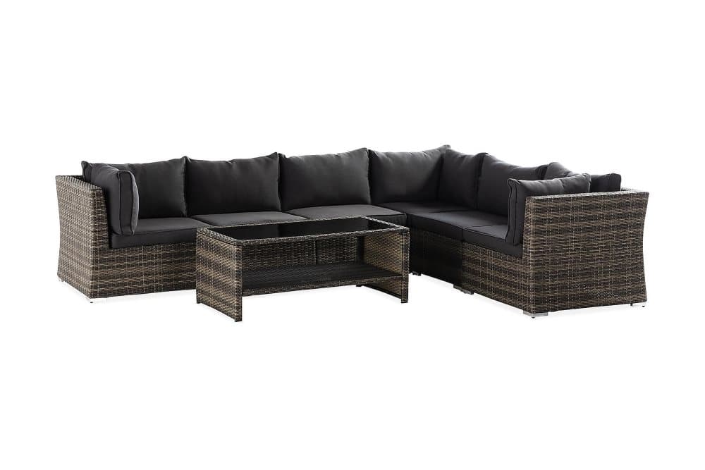 WISCONSIN Loungegrupp 6-sits Glas/Konstrotting/Ljusgrå