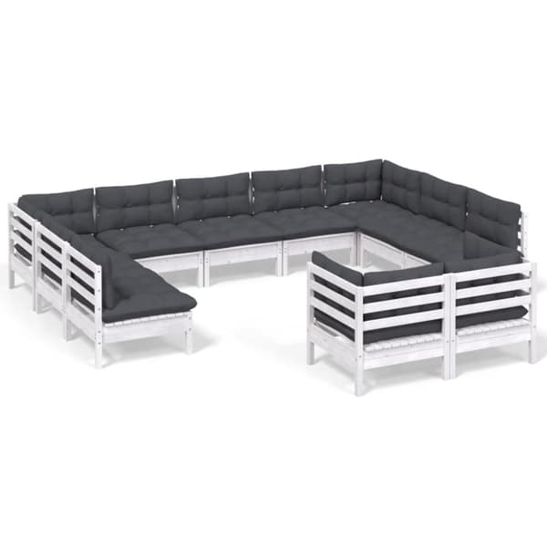 vidaXL Hagesofagruppe med puter 11 deler hvit heltre furu