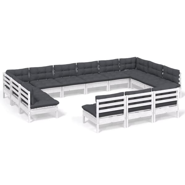 vidaXL Loungegrupp med dynor 13 delar vit massiv furu
