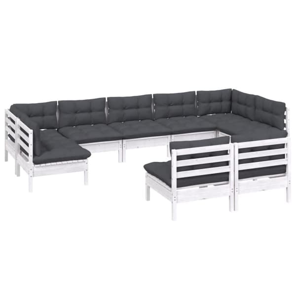 vidaXL Hagesofagruppe med puter 9 deler hvit heltre furu