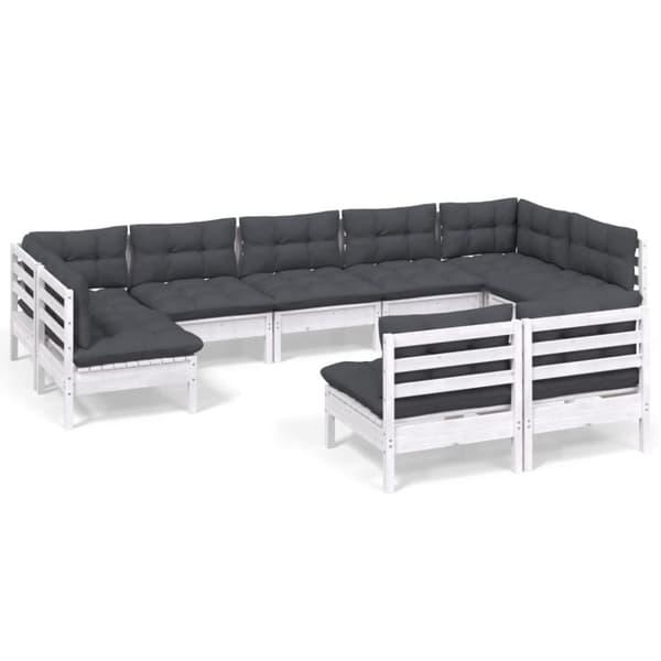 vidaXL Hagesofagruppe med puter 9 deler hvit heltre furu