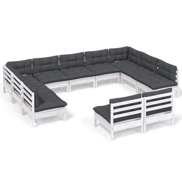 vidaXL Hagesofagruppe med puter 11 deler hvit heltre furu
