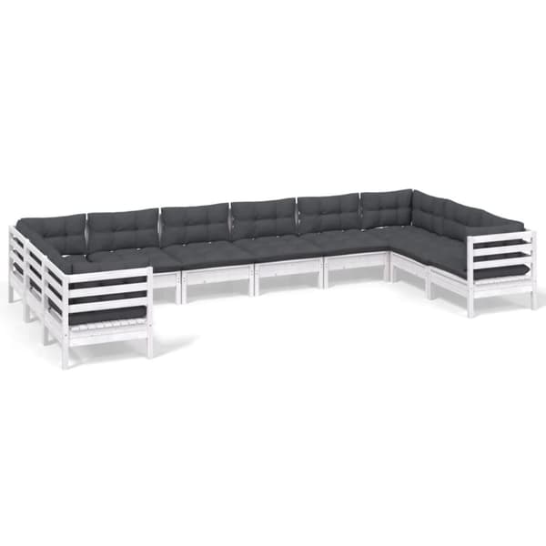 vidaXL Hagesofagruppe med puter 10 deler hvit heltre furu