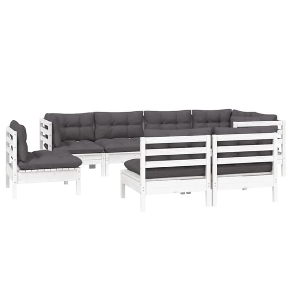 vidaXL Hagesofagruppe med puter 8 deler hvit heltre furu