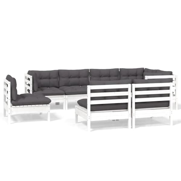 vidaXL Hagesofagruppe med puter 8 deler hvit heltre furu