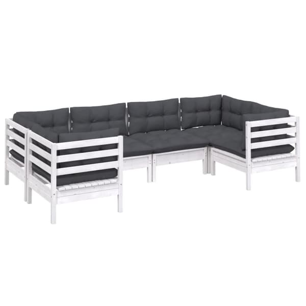 vidaXL Hagesofagruppe med puter 6 deler furu hvit