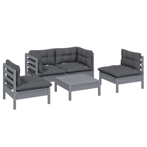 vidaXL Hagesofagruppe med puter 5 deler heltre furu