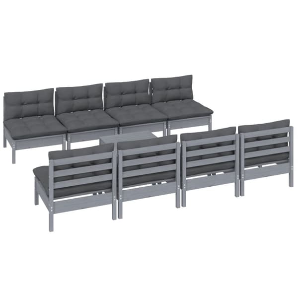 vidaXL Hagesofagruppe med puter 9 deler heltre furu