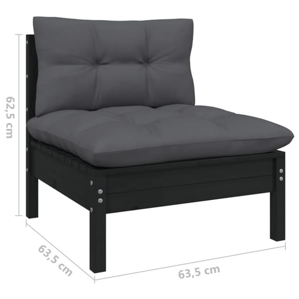 vidaXL Hagesofagruppe med puter 7 deler svart furu