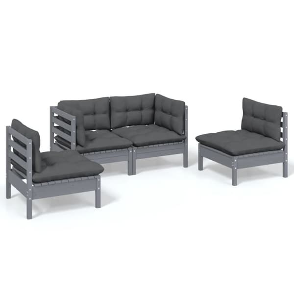 vidaXL Hagesofagruppe med puter 4 deler heltre furu