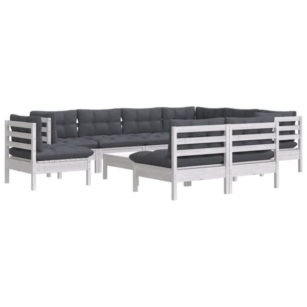 vidaXL Hagesofagruppe med puter 10 deler hvit heltre furu