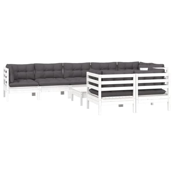 vidaXL Hagesofagruppe med puter 9 deler hvit heltre furu