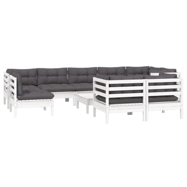vidaXL Hagesofagruppe med puter 10 deler hvit heltre furu