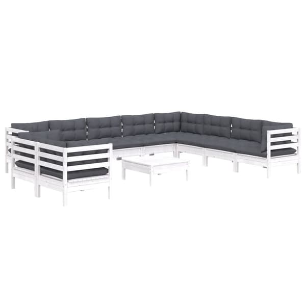 vidaXL Hagesofagruppe med puter 11 deler hvit heltre furu