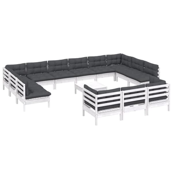 vidaXL Hagesofagruppe med puter 14 deler furu hvit